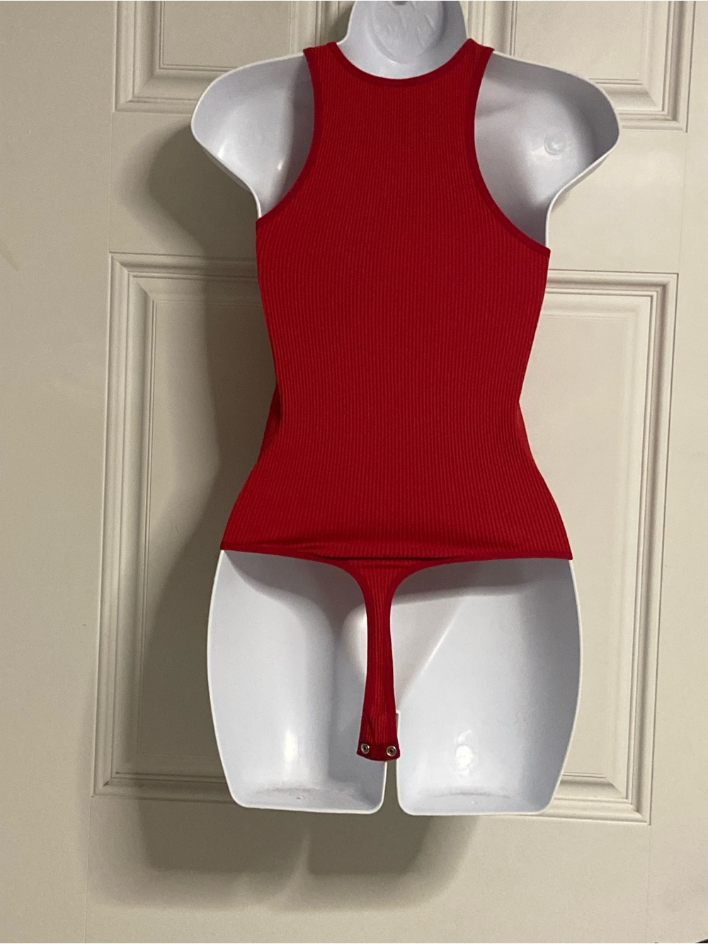 SUNDAY BEST Red Ribbed Halter Tank Bodysuit - Picture 5 of 6